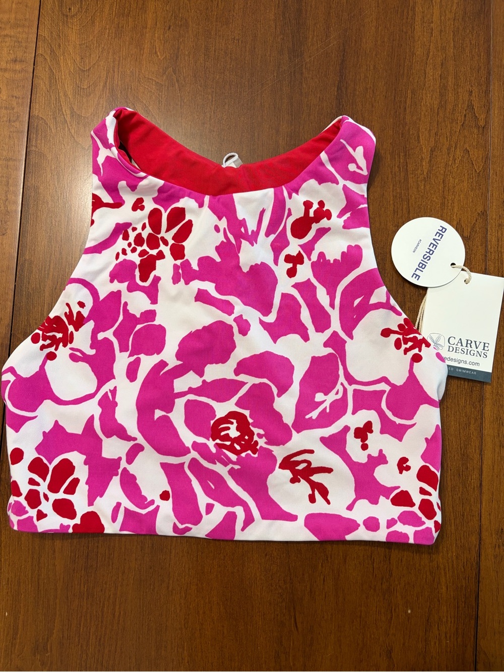 Carve Designs Pink & Red Floral Reversible Crop Tank Swim